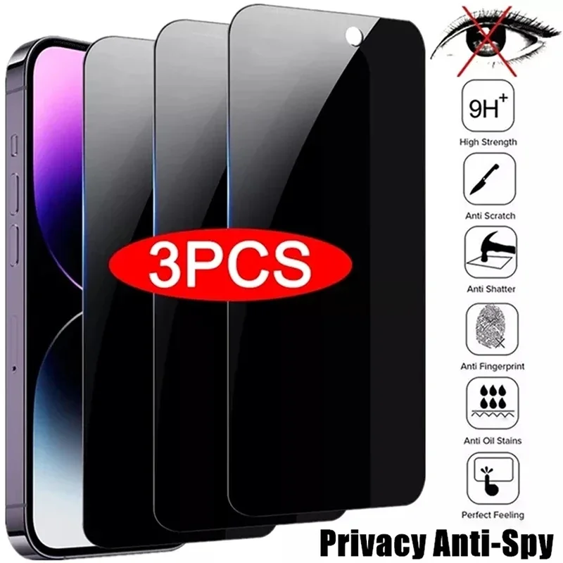 

3Pcs Privacy Screen Protector For iPhone 15 14 13 11 12 Pro Max Mini 7 8 Plus Anti-spy Protective Glass For iPhone X XR XS Max