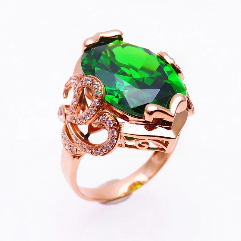 

585 Purple Gold Luxury Emerald Inlaid Crystal Rings for Women Palace Style Exquisite Wedding Engagement 14K Rose Gold Jewelry