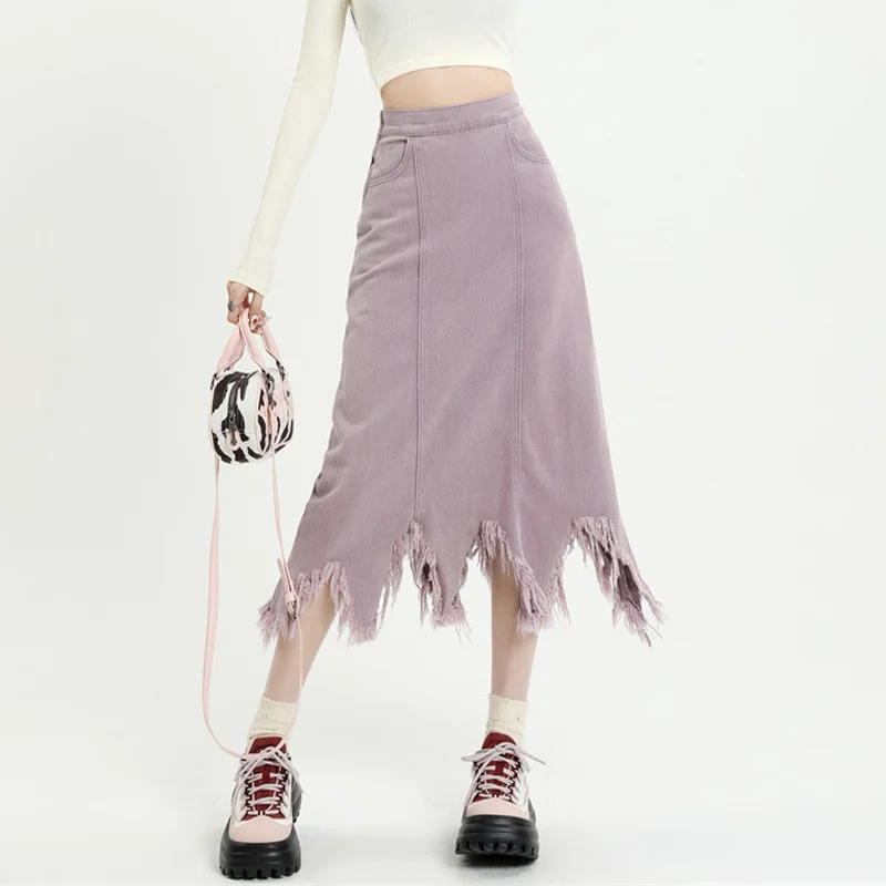 Women Asymmetrical Denim Skirt Summer Tassel Midi High Waist Slim A Line Skirts Female Streetwear Vintage Y2K Purple Elegant
Women Asymmetrical Denim Skirt Summer Tassel Midi High Waist Slim A Line Skirts Female Streetwear Vintage Y2K Purple Elegant