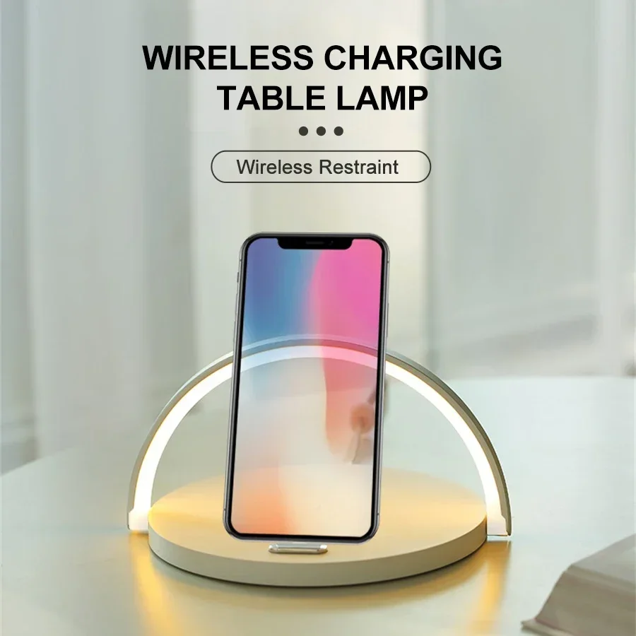 

10W Qi Fast Wireless Charger Table Lamp for IPhone 11 12 13Pro Mobile Phone Charging Holder Night Light 4 in1 Dimmable Desk
