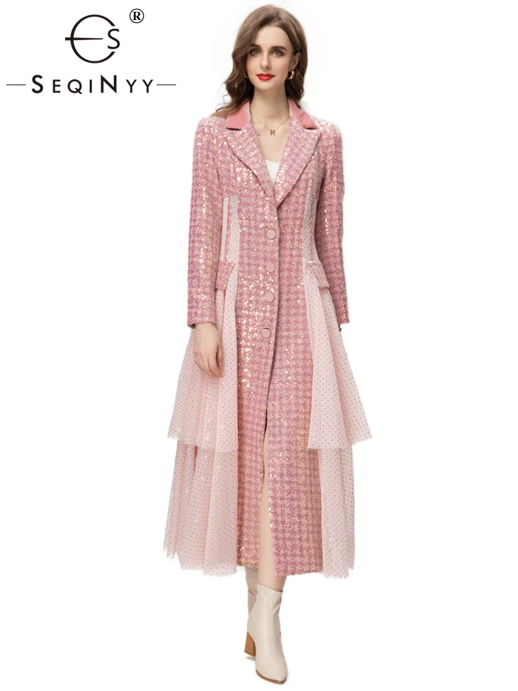 SEQINYY Pink Long Coat Weaved Autumn New Fashion Design Women Runway Mesh Sequined A-Line Party Top High Street
SEQINYY Pink Long Coat Weaved Autumn New Fashion Design Women Runway Mesh Sequined A-Line Party Top High Street
