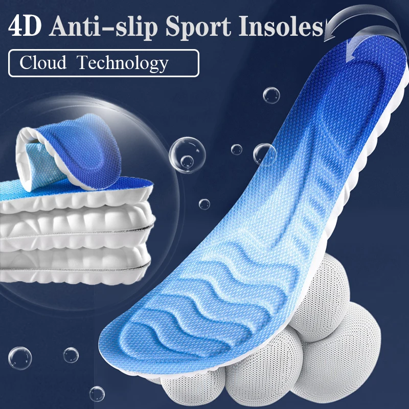

4D Orthopedic Sport Insoles Men Women Soft Breathable PU Sole Shock Deodorant Absorption Running Shoes Pad Arch Support Insole