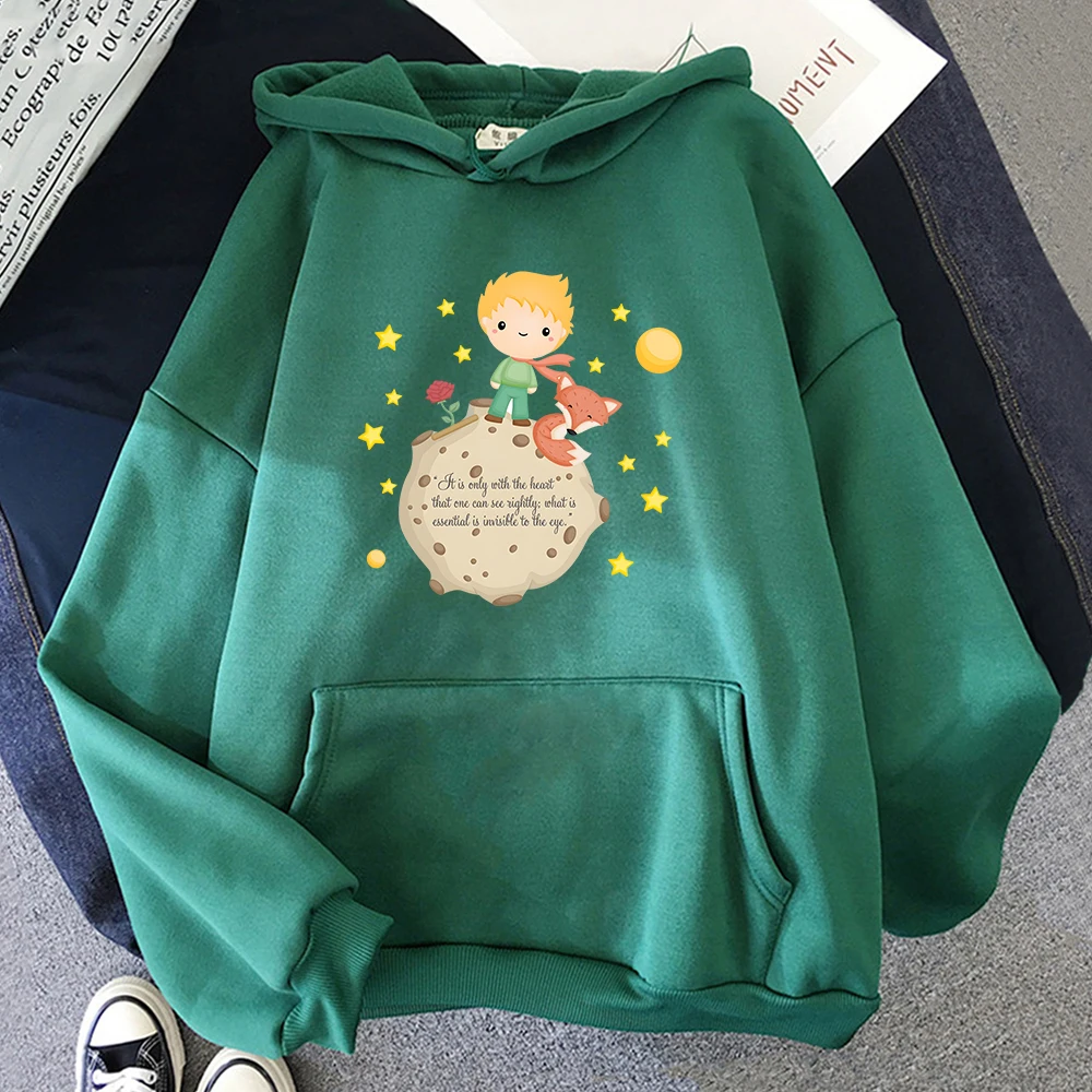 

Little Prince and Fox Hoodies Women Casual Sweatshirts Kawaii Cartoon Printing Hoody Cute Clothes for Girls Graphic Hooded Tops