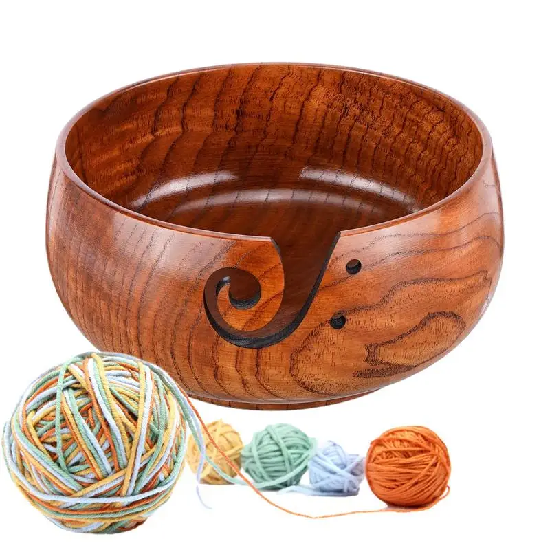 

Wooden Yarn Bowl Knitting Yarn Bowls with Holes Crochet Bowl Holder Handmade Yarn Storage Bowl for DIY Knitting Crocheting
