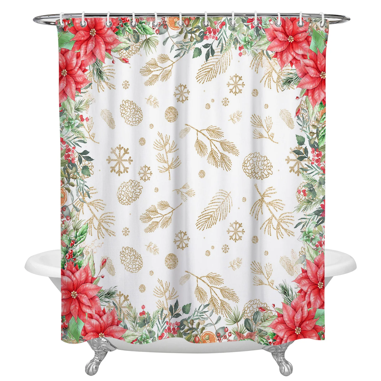 Christmas Pine Leaves Snowflakes Poinsettia Shower Curtains Waterproof Bath Curtains Home Decor Modern Luxury Bathroom Curtain 
Christmas Pine Leaves Snowflakes Poinsettia Shower Curtains Waterproof Bath Curtains Home Decor Modern Luxury Bathroom Curtain