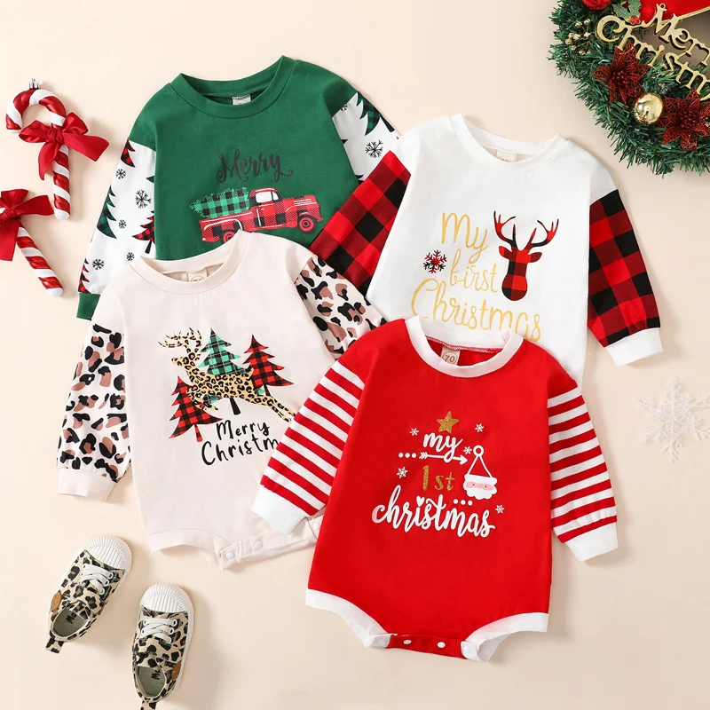 Baby Girl Boy Romper, Long Sleeve Round Neck Cartoon Letters / Elk / Car / Tree Print Loose Button Christmas Romper
Baby Girl Boy Romper, Long Sleeve Round Neck Cartoon Letters / Elk / Car / Tree Print Loose Button Christmas Romper
