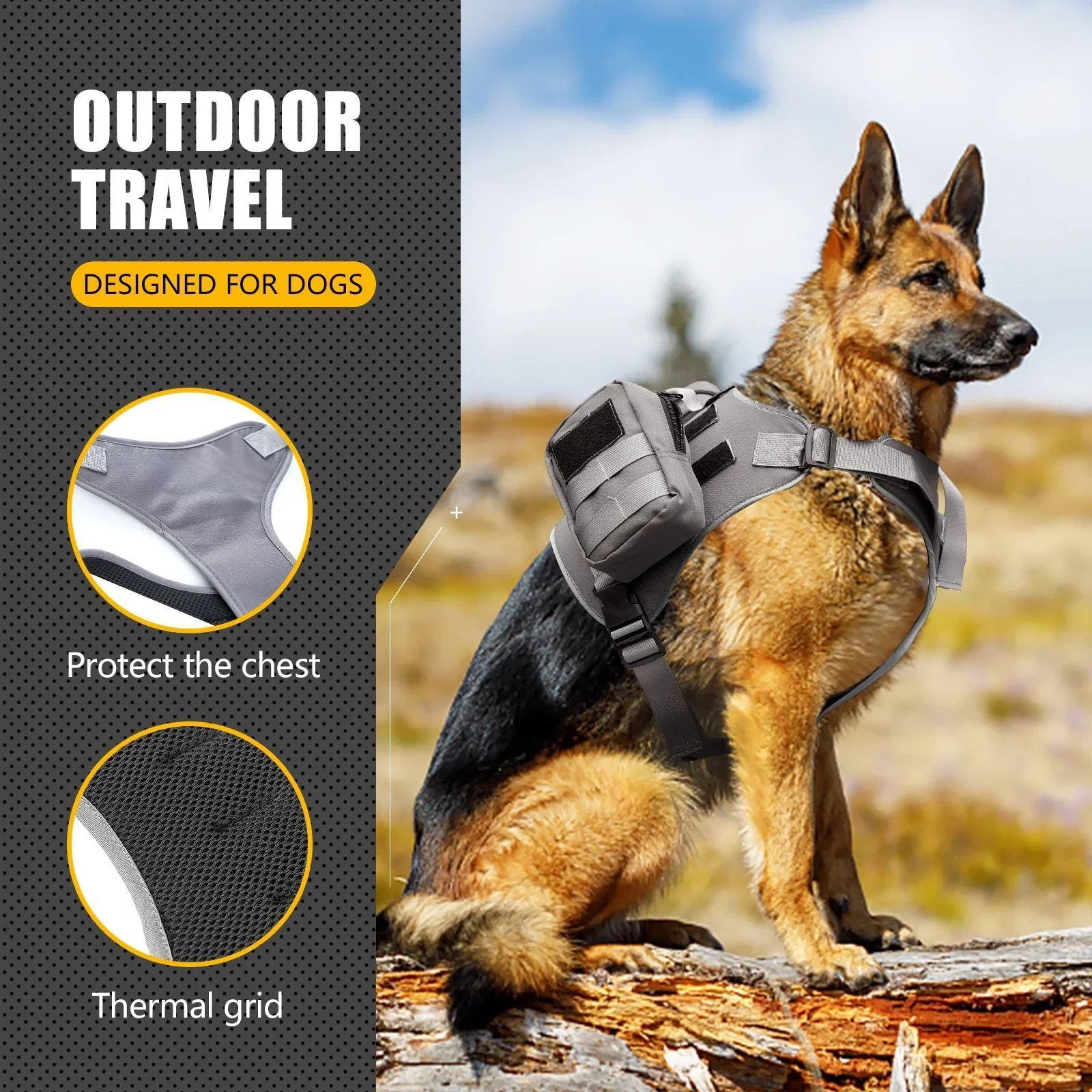

Outdoor Dog Backpack Oxford Fabric Double Snack Bag Medium Large Dog Tactical Bag Waterproof Reflective Saddle Bag Pet Supplies