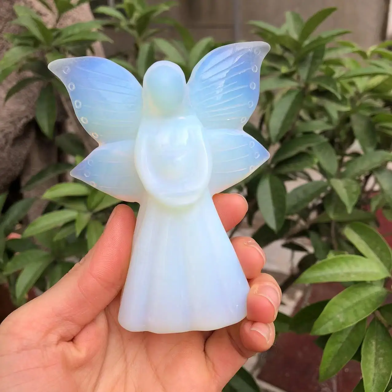 

110mm Natural Crystal White opal wings Angel Figurines Crystal geodes Home Decor Healing Meditation Rune Reiki Guardian Angel