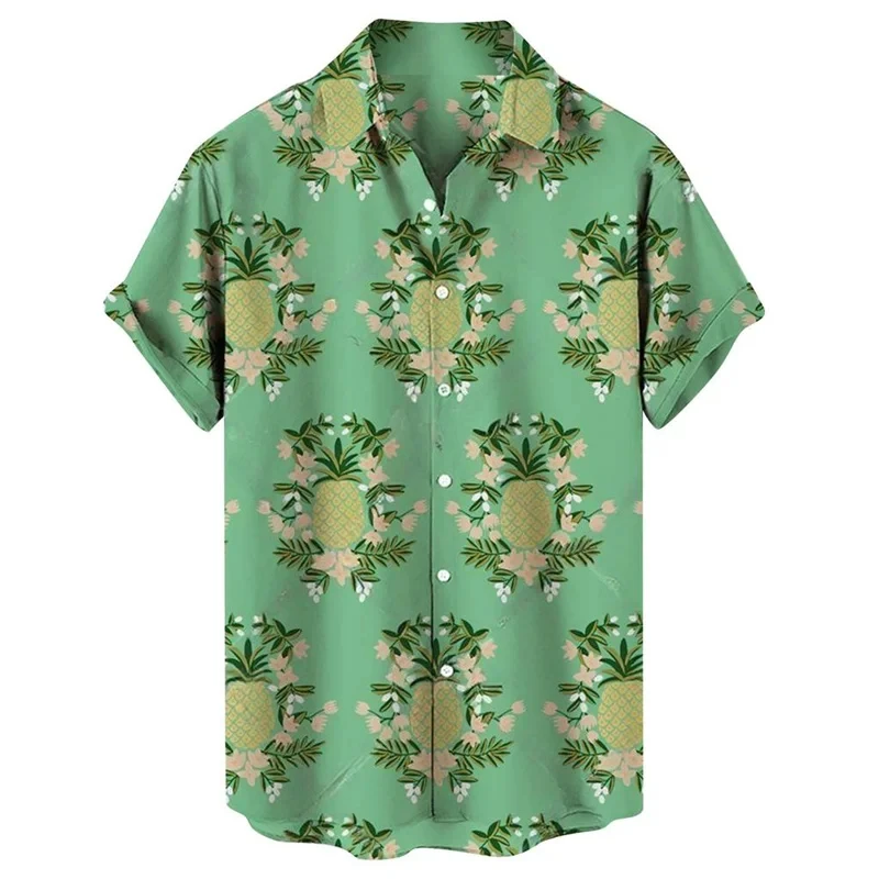 

3d Print Tropical Fruits Pineapple Beach Shirt Hawaiian Vacation Lapel Short-sleeved Outdoor Casual Men's Shirts Oversized Tops