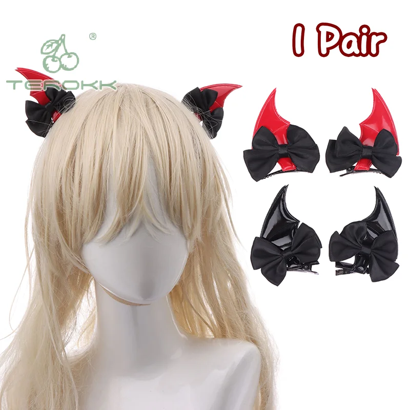 

1Pair Lolita Gothic Style Devil Hairpin Bow Leather Black Bat Wings Headdress Maid Hair Clips Side Clip Halloween Barrette Gifts