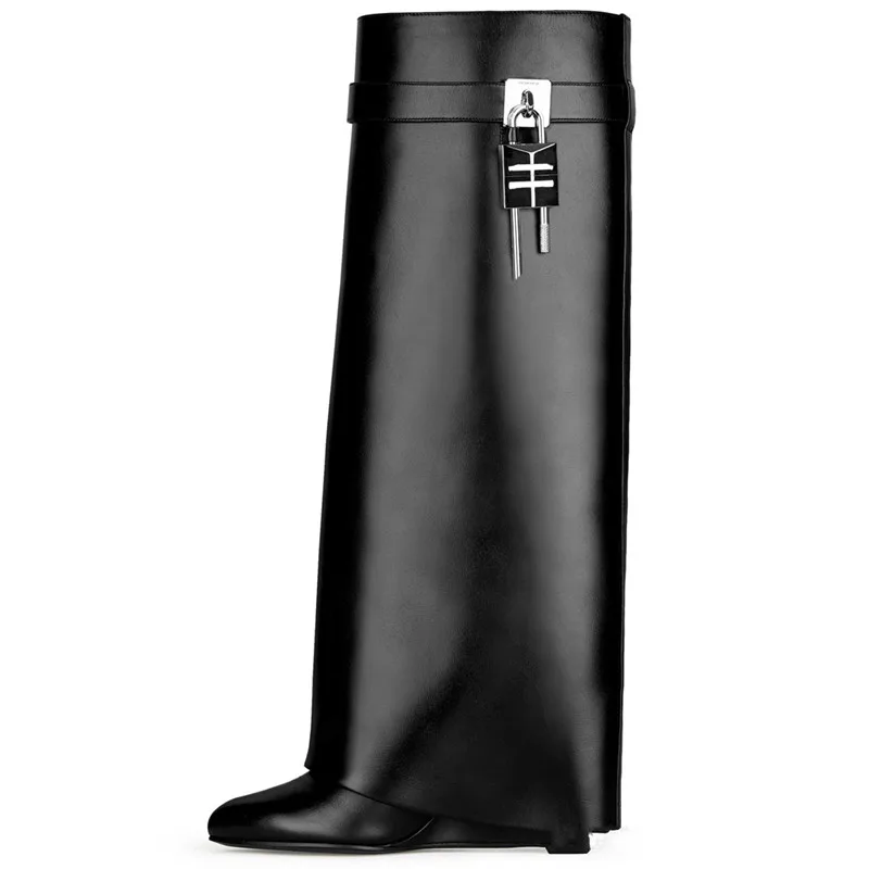 

Fashion Versatile Women's Boots Autumn Winter Lock Buckle Wedges Female Over The Knee Boots Pointed Toe Slip-on Sexy Femme Shoes