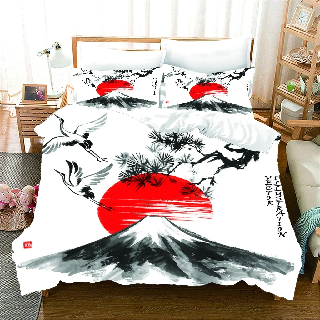 

Japanese Ocean Wave Snowe Mountain Sun Design 3PCS Bedding Sets Single Double Bed Duvet Cover Set and 2 pcs Pillow cover