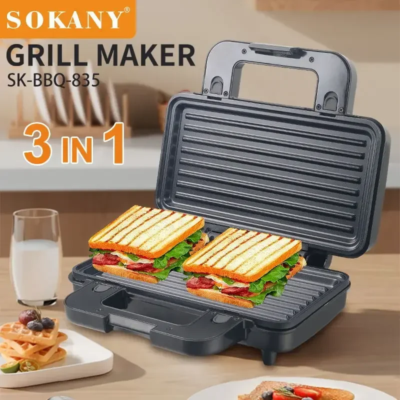 

Sandwich Maker, Waffle Maker, Panini Press Grill 3 in 1, with Non-Stick Removable Plates, Fast and Even Heating, for Breakfast
