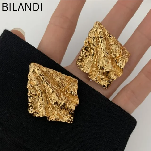 Bilandi-Boucles d'oreilles en métal irrégulier pour femmes et filles, bijoux fantaisie, argent 925, vintage, tempérament, document doré, accessoires d'oreille 1