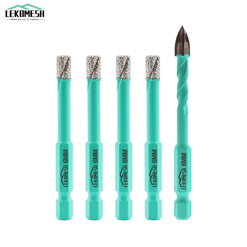 LEKOMESH Drill Bits Kit 6/6/6/6mm Diamond Core Bits+6mm Positioning Hole Opener Drilling Ceramic Porcelain Tile Quick-Fit Shank
LEKOMESH Drill Bits Kit 6/6/6/6mm Diamond Core Bits+6mm Positioning Hole Opener Drilling Ceramic Porcelain Tile Quick-Fit Shank