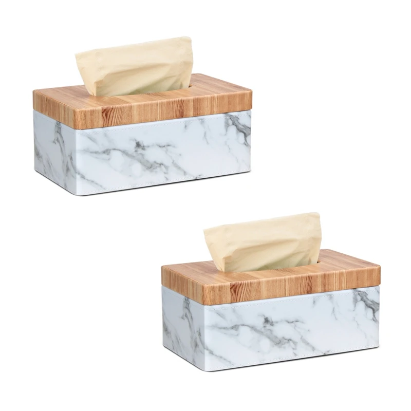 

2X Rectangular Marble PU Facial Grain Tissue Box Cover Napkin Holder Paper Towel Dispenser Container For Home Decor