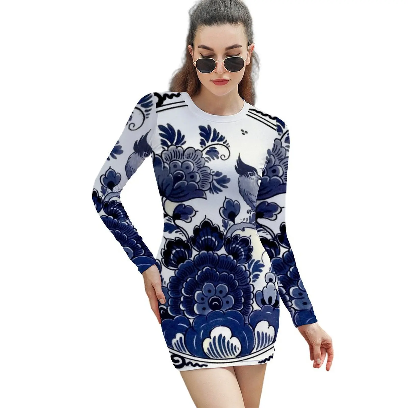 Голландский синий Делфт: винтажное синее платье-футляр с длинными рукавами и принтом птиц и цветов, женская одежда
Голландский синий Делфт: винтажное синее платье-футляр с длинными рукавами и принтом птиц и цветов, женская одежда