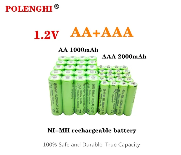 

AA 1.2V 1000mAh-AAA 1.2V 2000mAh NI-MH rechargeable battery, suitable for remote control toys, flashlights, watches, MP3 players