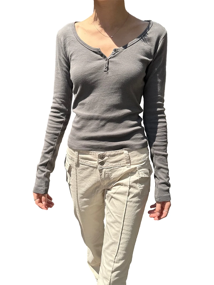 Женские укороченные топы Henley, волшебный гранж, Однотонная рубашка с длинным рукавом и V-образным вырезом, Повседневная облегающая футболка
Женские укороченные топы Henley, волшебный гранж, Однотонная рубашка с длинным рукавом и V-образным вырезом, Повседневная облегающая футболка