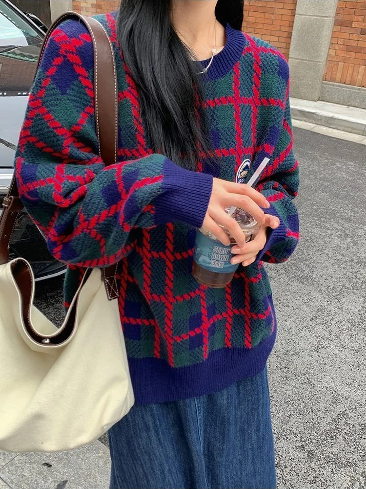 Hsa Harajuku Checkerboard Plaid Stitch O-neck Long Sleeves Pullover Sweater Women Autumn Winter Thick Warm Y2k Knitted Sweater
Hsa Harajuku Checkerboard Plaid Stitch O-neck Long Sleeves Pullover Sweater Women Autumn Winter Thick Warm Y2k Knitted Sweater