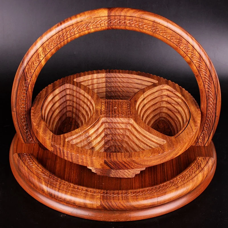 

Handmade Wood Carving Fruit Plate Wooden Fruit Basket Foldable Dried Fruit Basket Collapsible Bread Nuts Baskets
