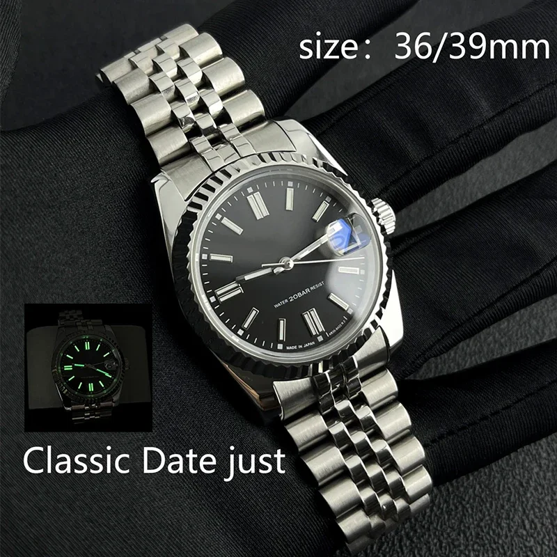 

36/39 мм S логотип дата просто механические часы 316L Точная сталь Часы с сапфировым стеклом японский механизм NH35 часы на заказ