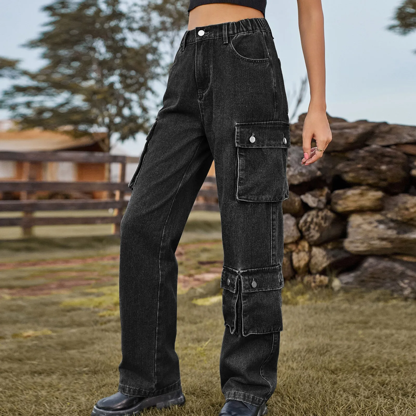 

Multi-Pocket Baggy Jeans Pants Y2K Retro Fashion Washed High Waist Denim Trousers Casual Straight Boyfriend Wide Leg Cargo Pants