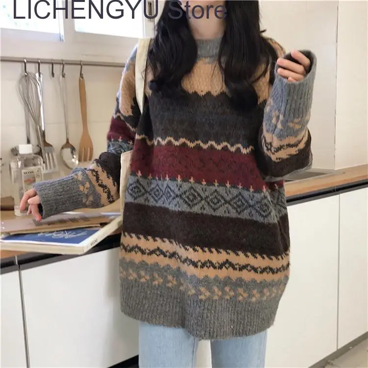 New Winter Women Sweater Pullover Korean Style Knit Jumpers Loose Striped Pull Jumpers Knitwear Casual Top Argyle Sweater
New Winter Women Sweater Pullover Korean Style Knit Jumpers Loose Striped Pull Jumpers Knitwear Casual Top Argyle Sweater