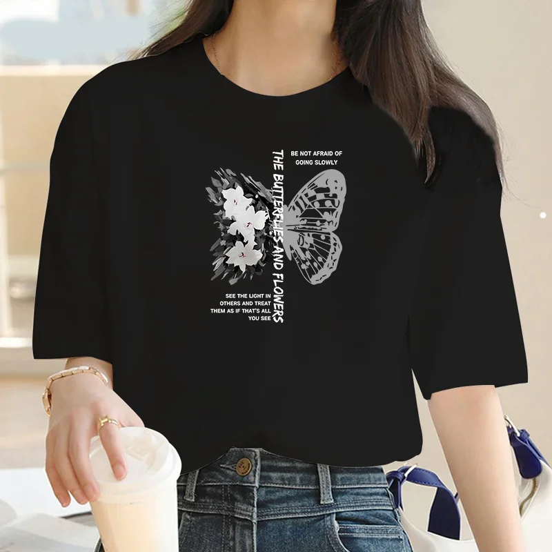 Women's Graphic Cotton T-shirt Butterfly and Floral Print T-shirt Fashion Cartoon Short Sleeve Summer O Neck Women Clothing Tops
Women's Graphic Cotton T-shirt Butterfly and Floral Print T-shirt Fashion Cartoon Short Sleeve Summer O Neck Women Clothing Tops