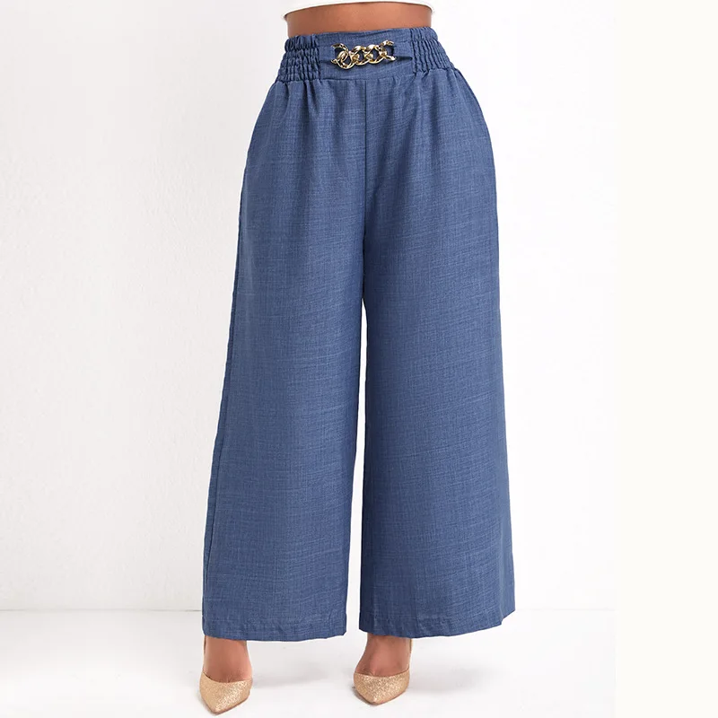 

Women's Simple Fashion Commuter Ladies High-waisted Imitation Denim Casual Wide-leg Pants Korean Reviews Clothes Pants Women