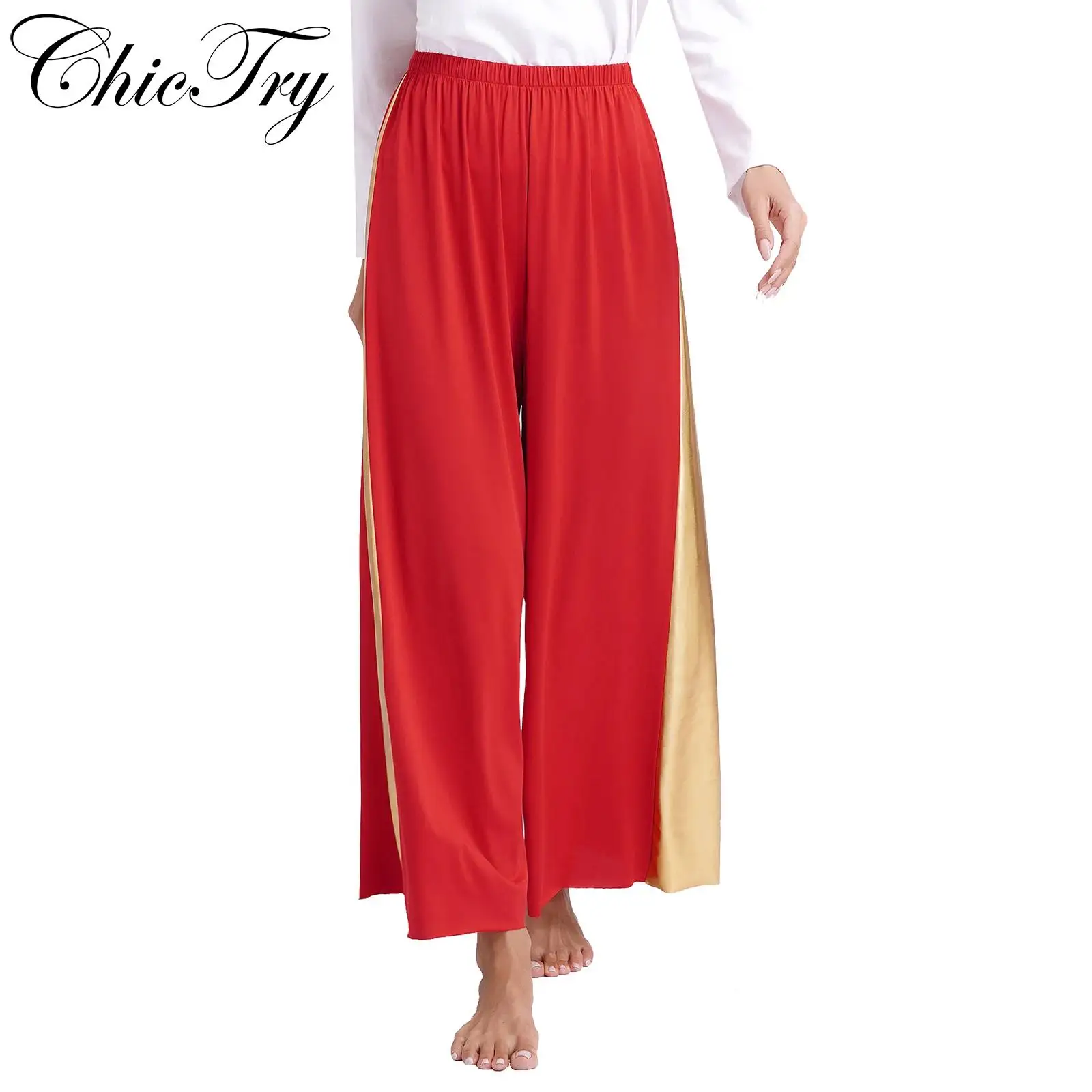 Womens Metallic Dance Loose Pants High Waist Elastic Waistband Wide-Leg Trousers for Liturgical Dance Ceremony Stage Performance
Womens Metallic Dance Loose Pants High Waist Elastic Waistband Wide-Leg Trousers for Liturgical Dance Ceremony Stage Performance