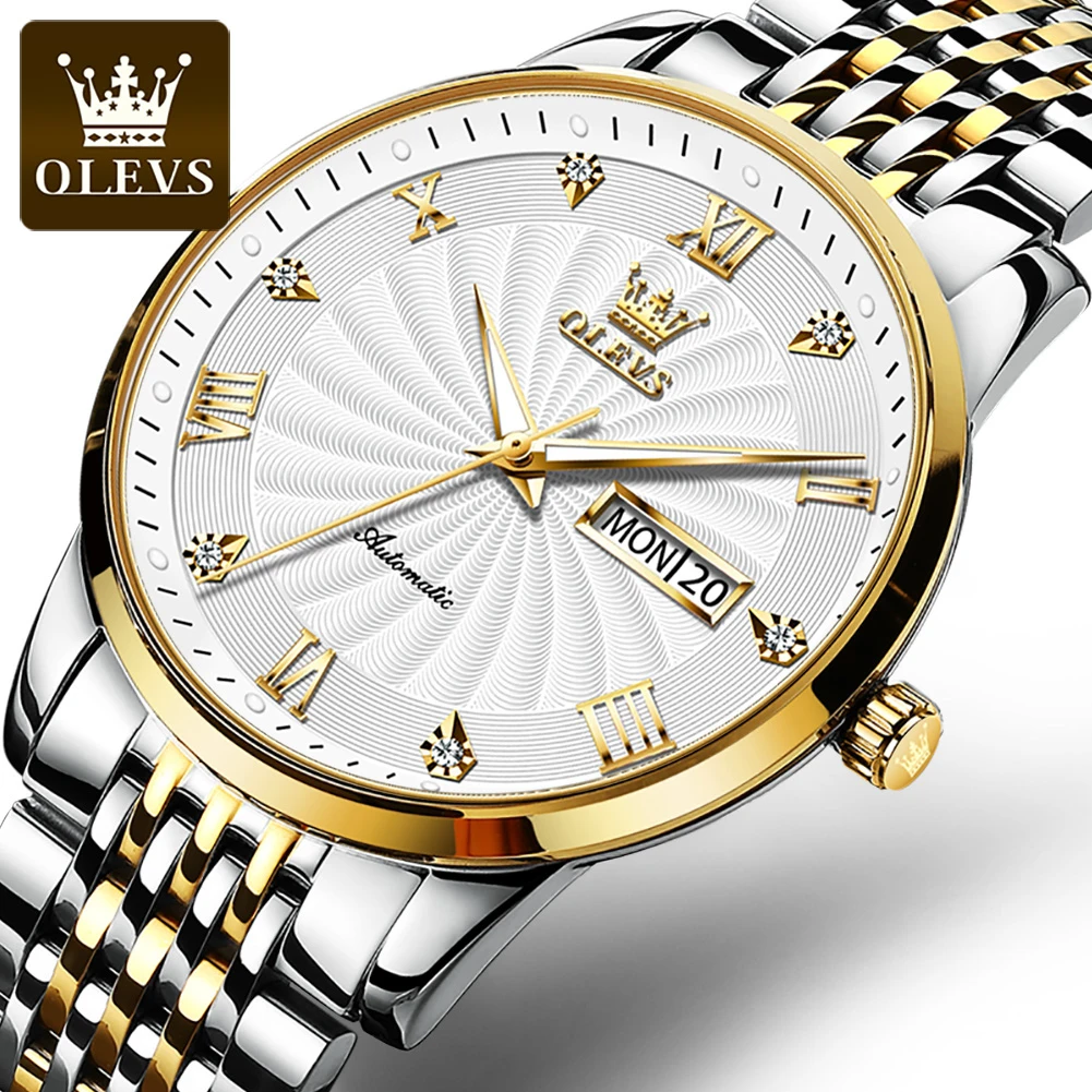 

OLEVS 6630 Business Mechanical Watch Gift Stainless Steel Watchband Round-dial Week Display Calendar Luminous