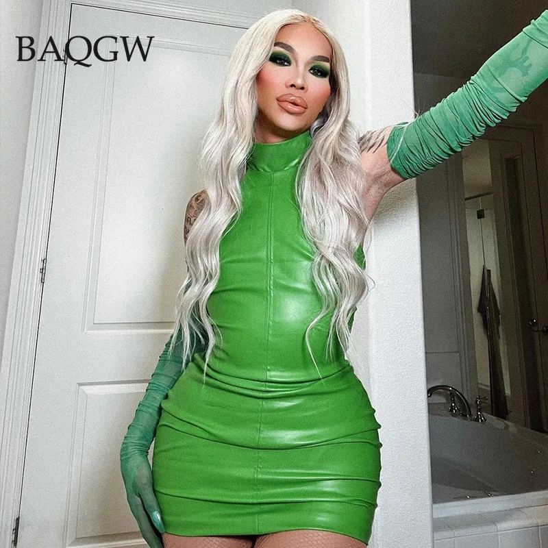 Streetwear PU Leather Sexy Backless Halter Dresses Elegant Women Summer Sleeveless Off Shoulder Party Club Mini Dress Vestido
Streetwear PU Leather Sexy Backless Halter Dresses Elegant Women Summer Sleeveless Off Shoulder Party Club Mini Dress Vestido