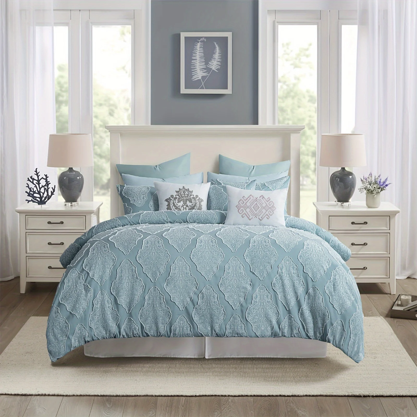 2/3cs 300gsm Comforter Set (1*Comforter + 1/2*Pillowcase, Without Core), Cyan Wavy Flower Cutting Tufted All Season Bedding Set,
2/3cs 300gsm Comforter Set (1*Comforter + 1/2*Pillowcase, Without Core), Cyan Wavy Flower Cutting Tufted All Season Bedding Set,