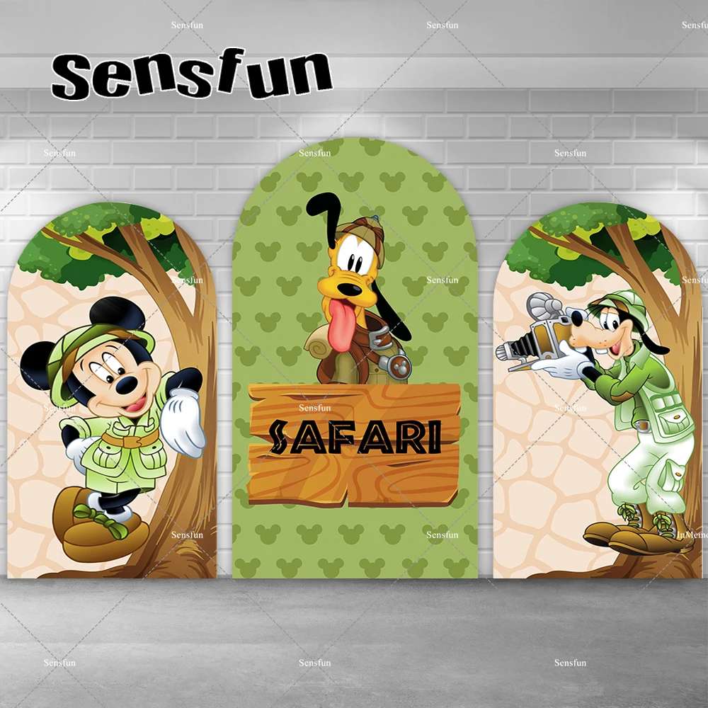 

Mickey Mouse Theme Boys Safari Jungle Birthday Party Arch Backdrop Cover Goofy Chiara Wall Banner Customized Doubleside