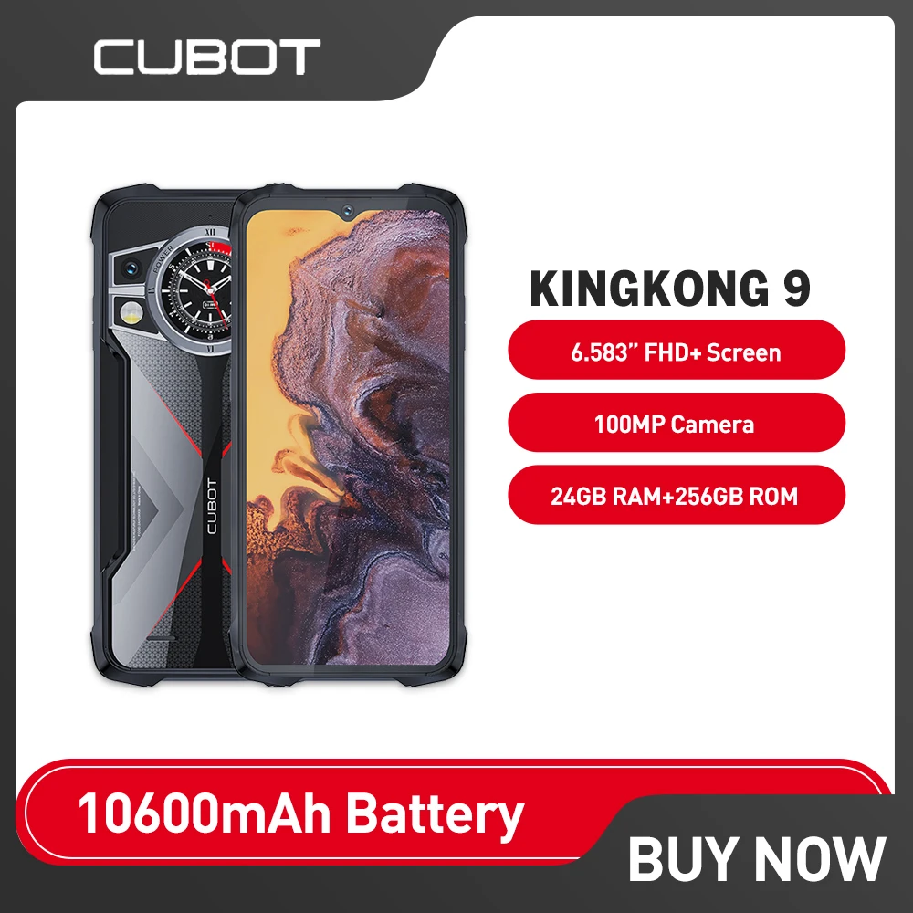 

Cubot KingKong 9 Smartphone Rugged Phone 6.583&quot FHD+ Helio G99 Android 13 24GB RAM+256GB ROM 10600mAh Battery 100MP NFC