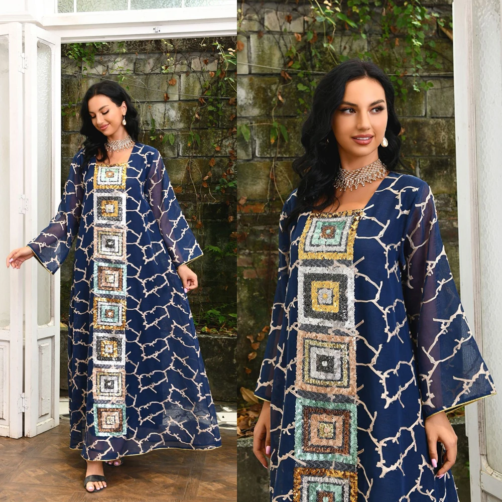 Muslim Sequins Dress Women Embroidered Abaya Loose Robe Long Sleeves Jalabiya Women Eid Musulman Caftan Fashion Square Neck Gown
Muslim Sequins Dress Women Embroidered Abaya Loose Robe Long Sleeves Jalabiya Women Eid Musulman Caftan Fashion Square Neck Gown