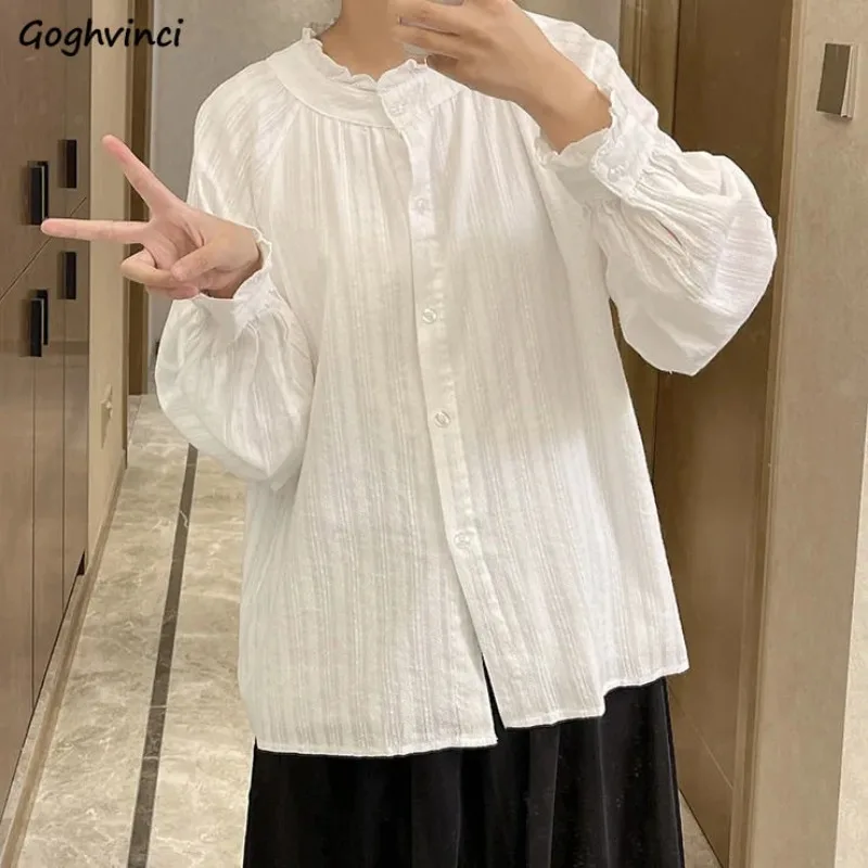 Long Sleeve Ruffles Shirts Women Japan Solid Color Girls' Loose Vintage Tops Autumn Spring Retro Cotton All-match Buttons Soft
Long Sleeve Ruffles Shirts Women Japan Solid Color Girls' Loose Vintage Tops Autumn Spring Retro Cotton All-match Buttons Soft