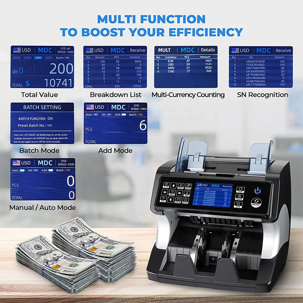 

Best Price Custom Denomination Sorting Bill Counting Machine Portable Cash Money Counter Mixed