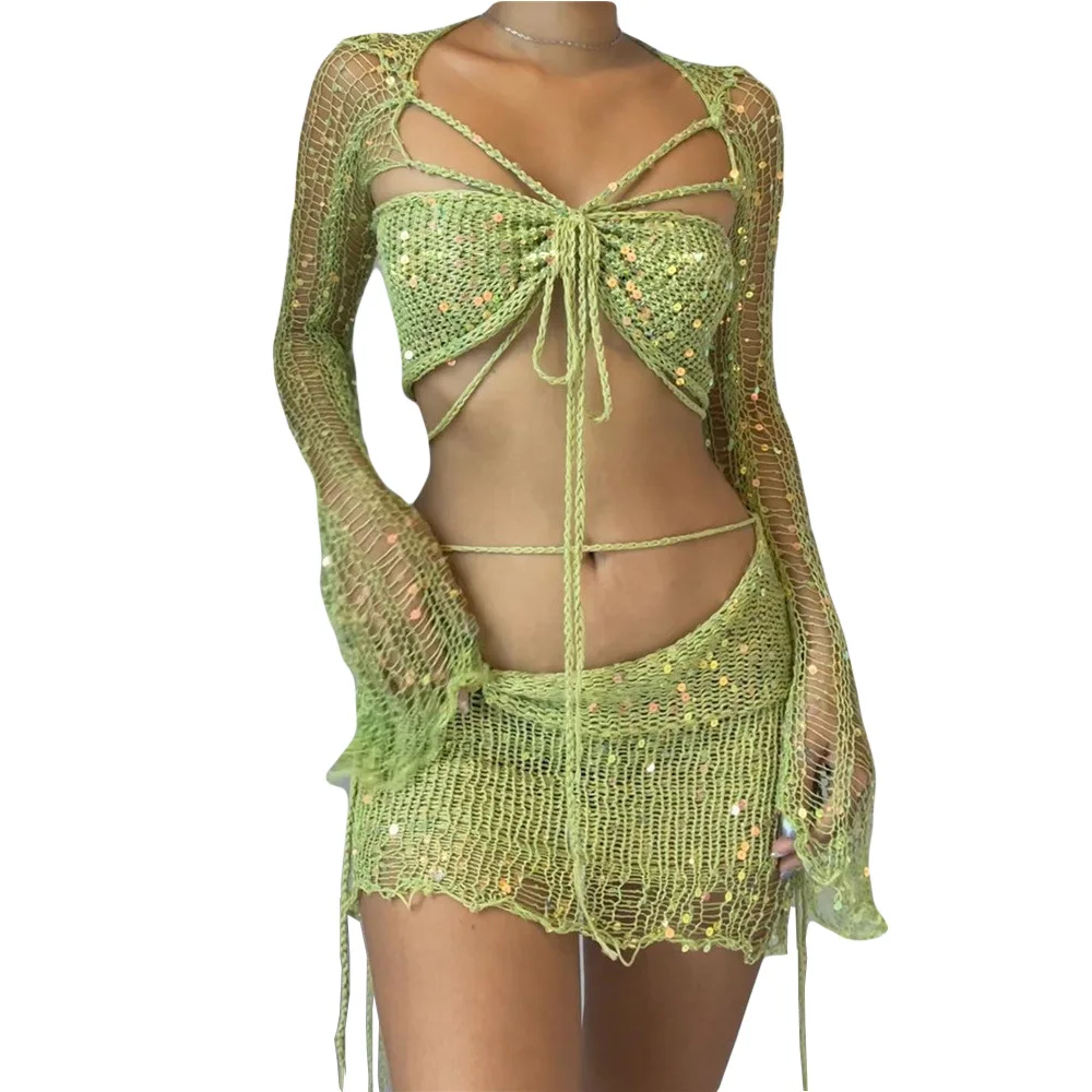 Sequins Knitted Hollow Out Four Piece Set Women Sleeveless Cropped Top Midi Bodycon Skirt Suit 2023 Summer Beach Female Outfits
Sequins Knitted Hollow Out Four Piece Set Women Sleeveless Cropped Top Midi Bodycon Skirt Suit 2023 Summer Beach Female Outfits