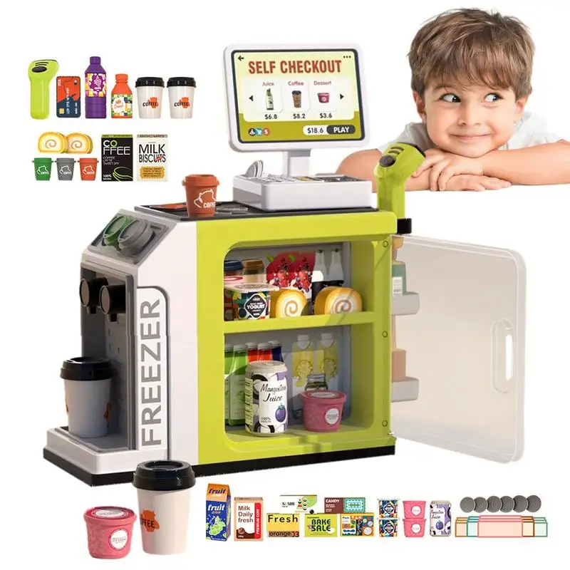 

Children's Toy Supermarket Cash Register Playset For Kids With Money Scanner Credit Card Machine Pretend Play Toys Boys Girls