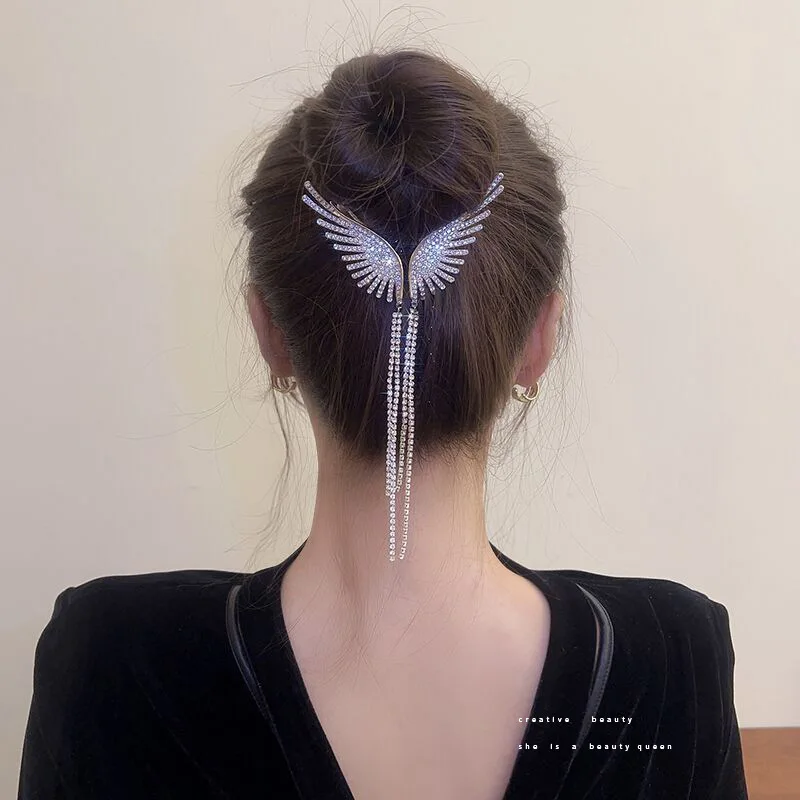 

Korean Style Beautiful Wings Hairpins for Women Long Tassel Rhinestones Crystal Hair Accessories Weddings Jewelry