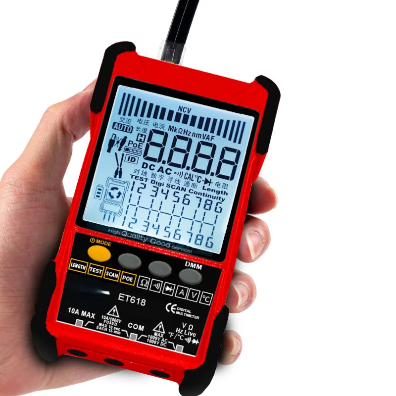 ET618 Multifunctional Digital Network Line Finder Multimeter 2-in-1 POE Live Anti-interference Network Cable Test
ET618 Multifunctional Digital Network Line Finder Multimeter 2-in-1 POE Live Anti-interference Network Cable Test