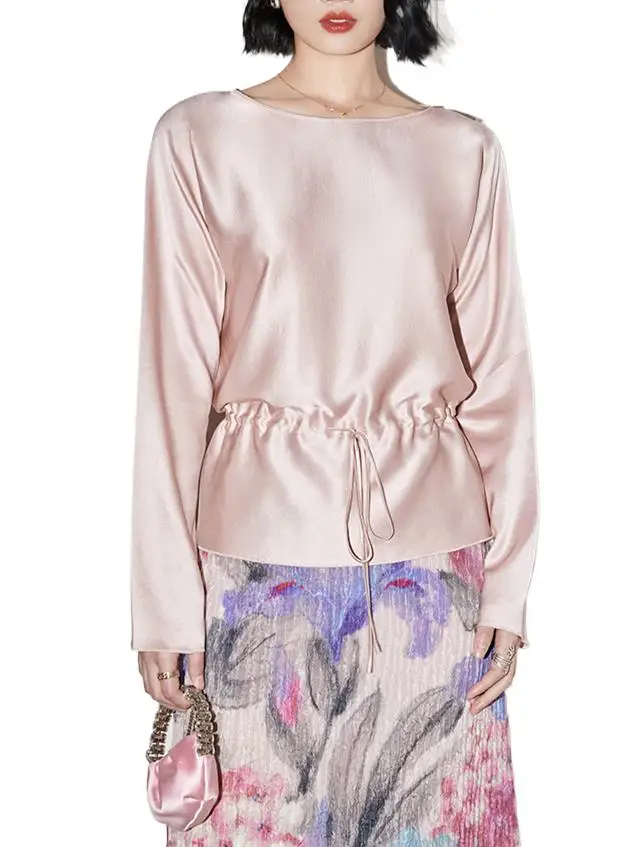 Summer New Satin Round Neck Raglan Long Sleeve Women's Luxury Fashion Shirt Waist Drawstring Lace Up Slim Top
Summer New Satin Round Neck Raglan Long Sleeve Women's Luxury Fashion Shirt Waist Drawstring Lace Up Slim Top