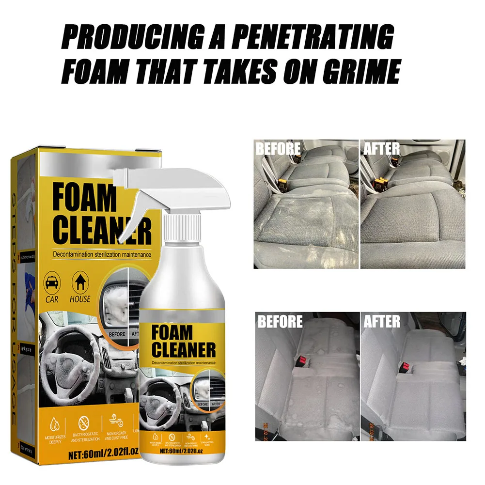 60ml Foam Cleaner For Car Interior Interior Leather Seat Plastic Headliner Stain Remover Maintenance Cleaner
60ml Foam Cleaner For Car Interior Interior Leather Seat Plastic Headliner Stain Remover Maintenance Cleaner
