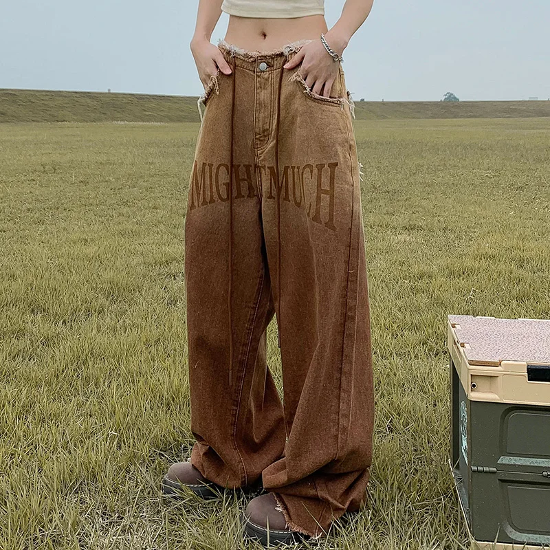 American Style Retro Washed Pants Distressed Burr Straight Loose Mopping Brown Wide Leg Jeans for Women
American Style Retro Washed Pants Distressed Burr Straight Loose Mopping Brown Wide Leg Jeans for Women
