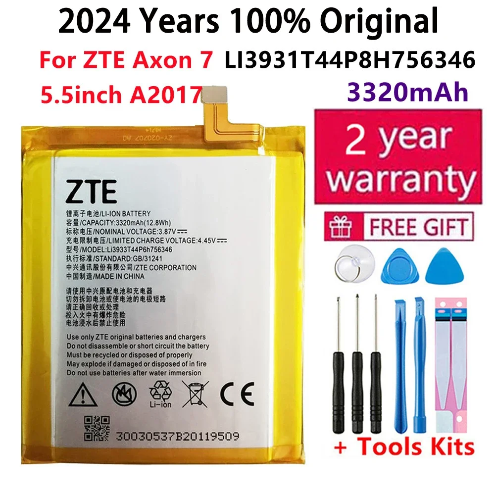 

2024 Years 100% Original New LI3931T44P8H756346 Battery For ZTE Axon 7 5.5inch A2017 Battery 3320mAh With Tracking Number