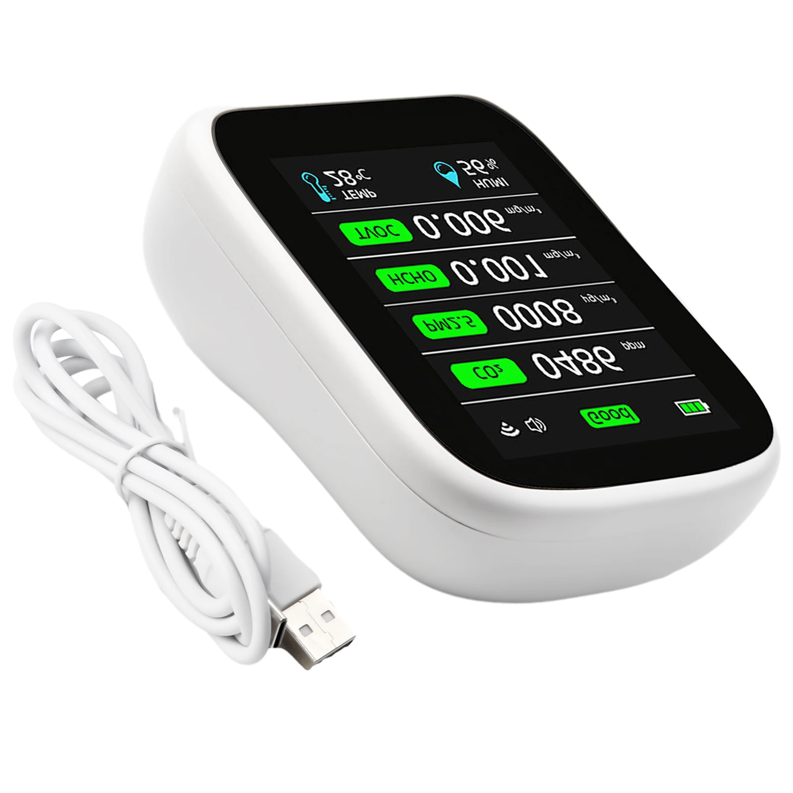 Air Quality Monitor CO2 Detector Air Meter Air Test Indoor Inspection Measurement Tuya App Type-C Charging Cable
Air Quality Monitor CO2 Detector Air Meter Air Test Indoor Inspection Measurement Tuya App Type-C Charging Cable
