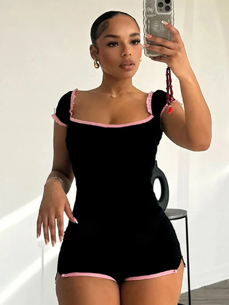 Sibybo Summer Fashion Square Collar Skinny Playsuit Basic Sexy Lace Stitching Maiden Rompers Summer Clothes spicy girl 2024
Sibybo Summer Fashion Square Collar Skinny Playsuit Basic Sexy Lace Stitching Maiden Rompers Summer Clothes spicy girl 2024
