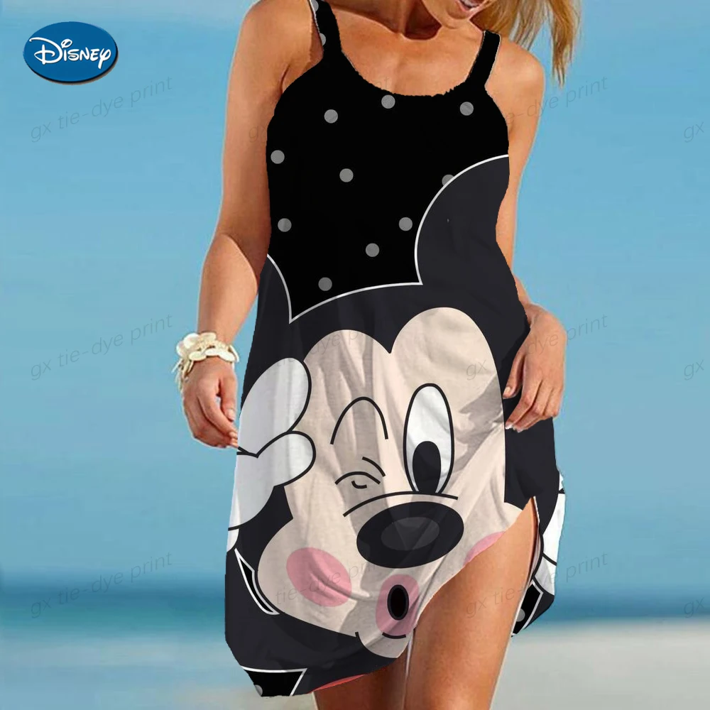 

Women's Beach Dresses Disney-Mickey Minnie Dresses for Women 2024 Summer Fashion Sling Print Sexy Skinny Seaside Casual Oversize